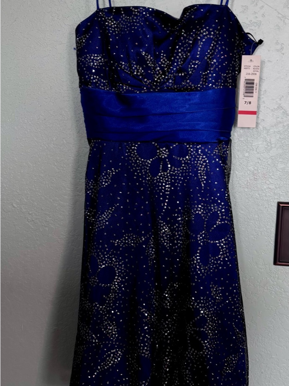 Wendye Chaitin Royal Blue Sparkle Strapless Midi Dress